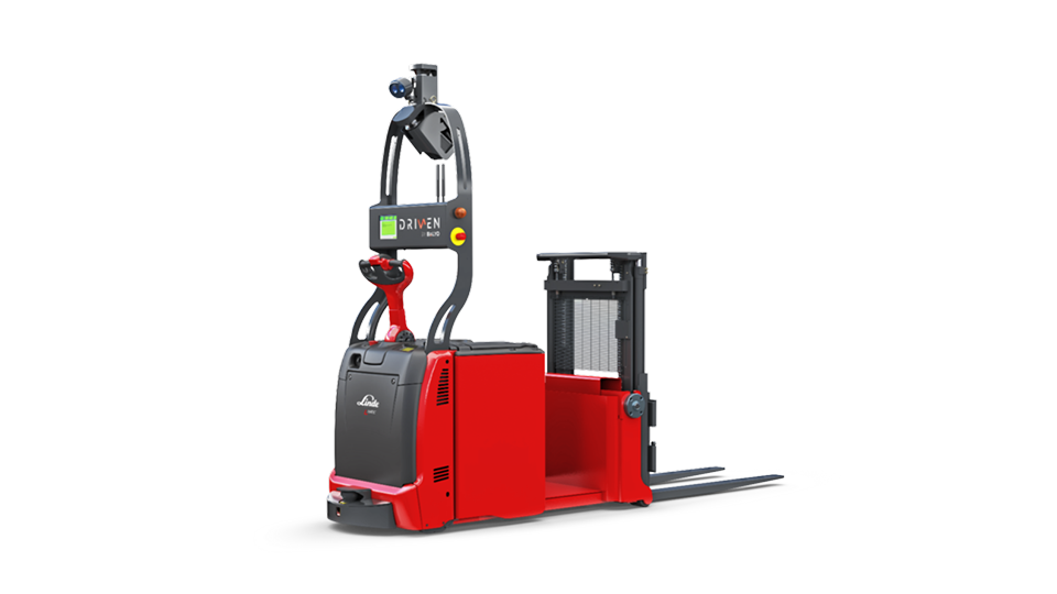 Linde viljuškar L-MATIC AC na sivoj pozadini